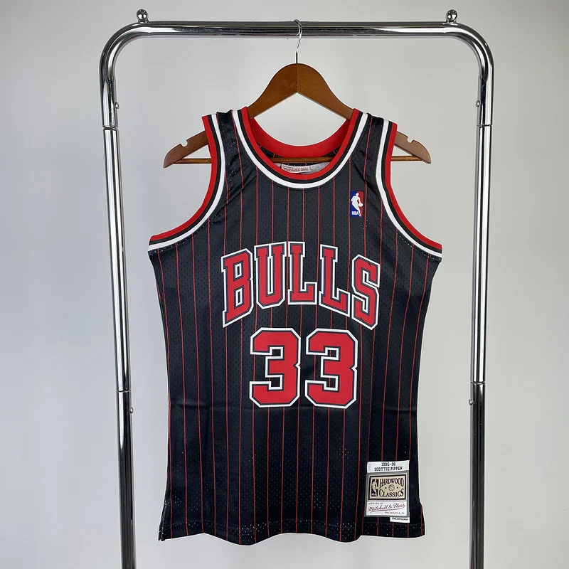 MN Hot Print Retro NBA Chicago Bulls Basketball jersey 1996 Season black stripes #33 PIPPEN