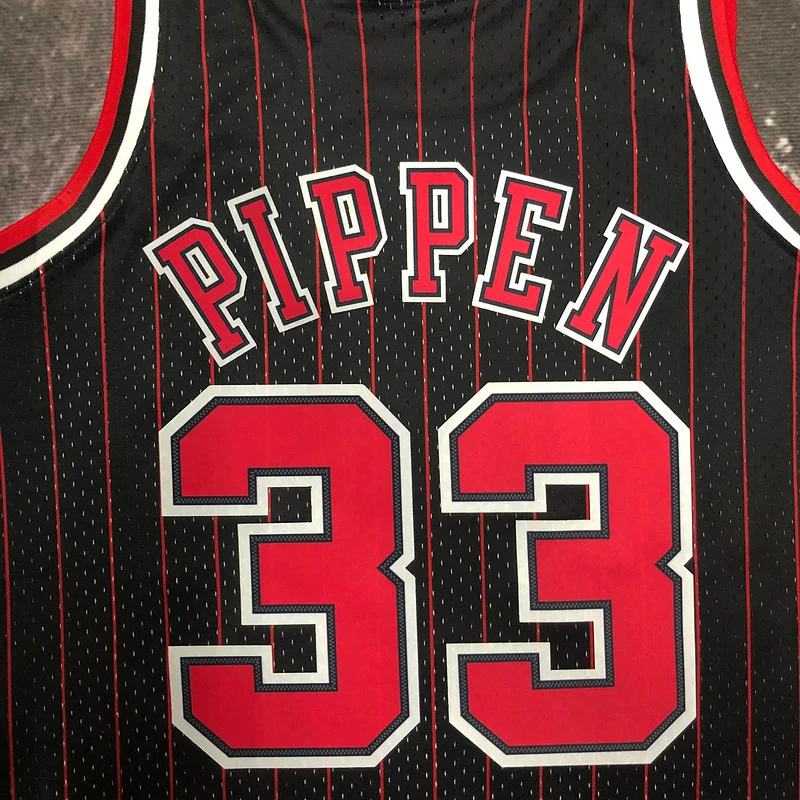 MN Hot Print Retro NBA Chicago Bulls Basketball jersey 1996 Season black stripes #33 PIPPEN