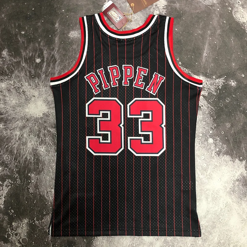 MN Hot Print Retro NBA Chicago Bulls Basketball jersey 1996 Season black stripes #33 PIPPEN