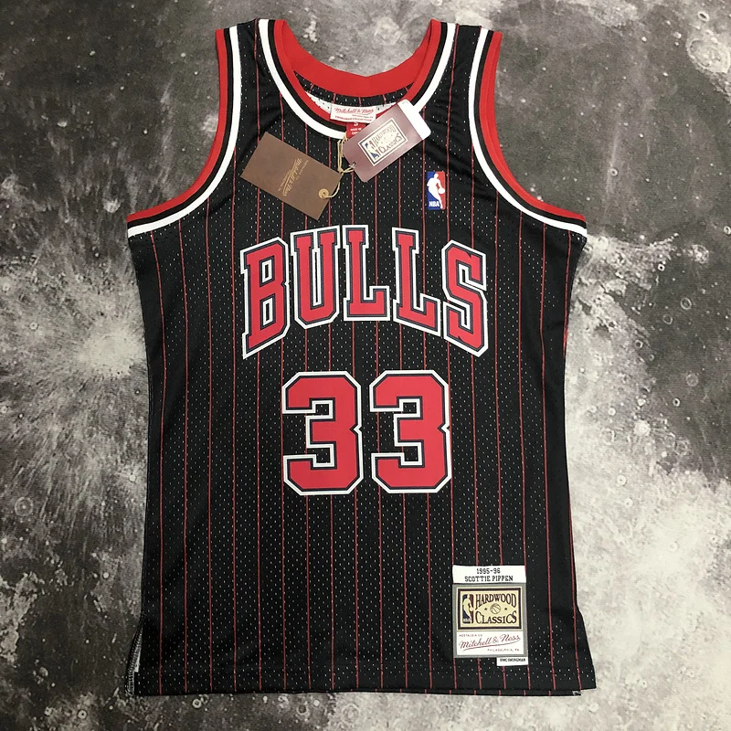 MN Hot Print Retro NBA Chicago Bulls Basketball jersey 1996 Season black stripes #33 PIPPEN