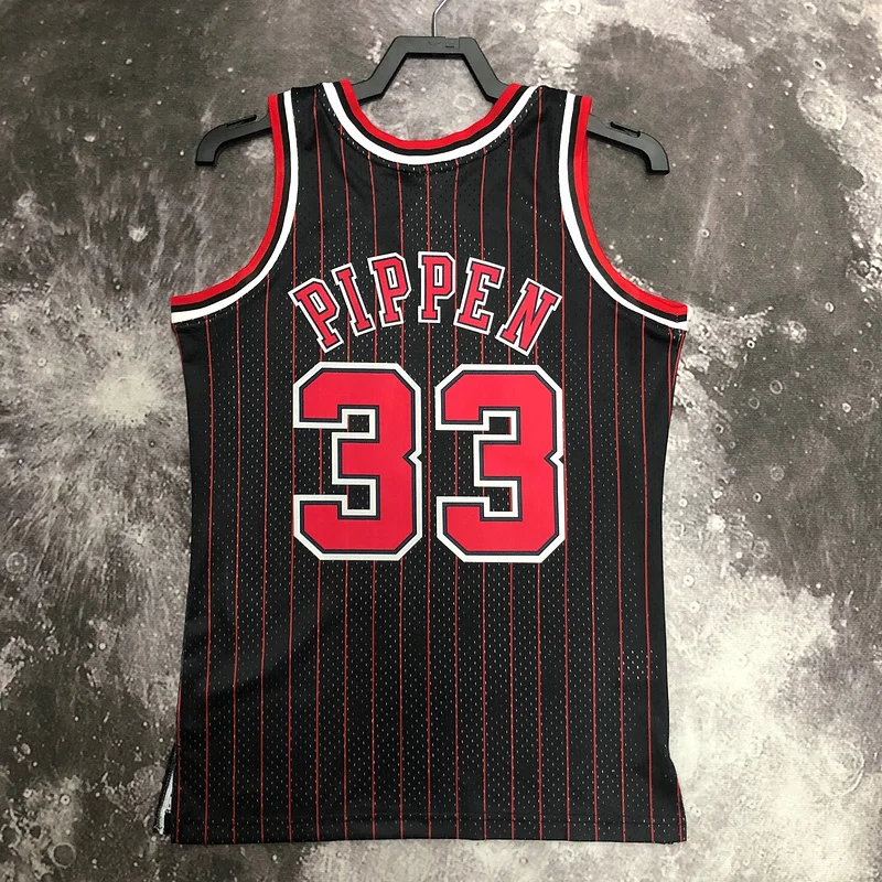 MN Hot Print Retro NBA Chicago Bulls Basketball jersey 1996 Season black stripes #33 PIPPEN