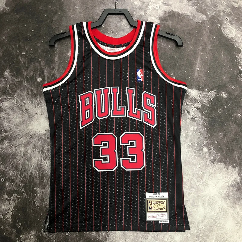 MN Hot Print Retro NBA Chicago Bulls Basketball jersey 1996 Season black stripes #33 PIPPEN