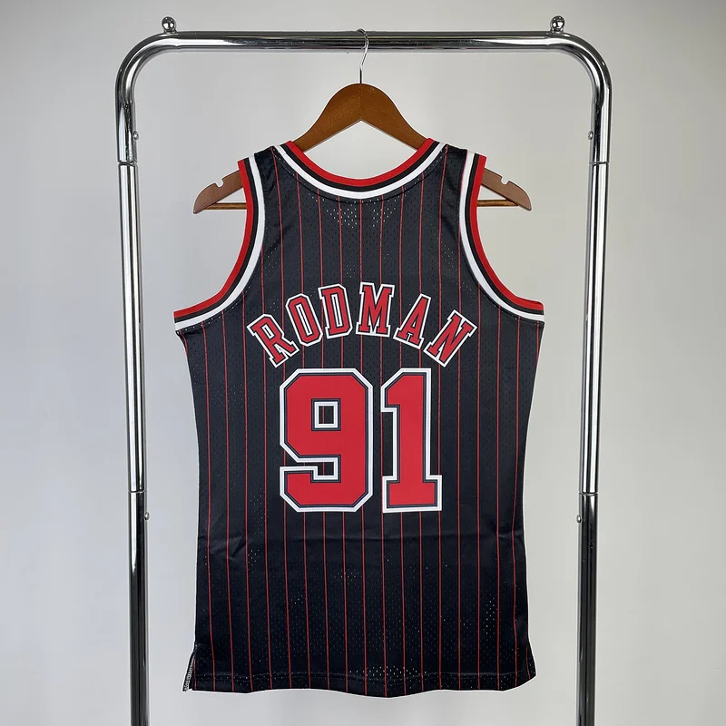 MN Hot Print Retro NBA Chicago Bulls Basketball jersey 1996 Season black stripes 9 #1 RODMAN