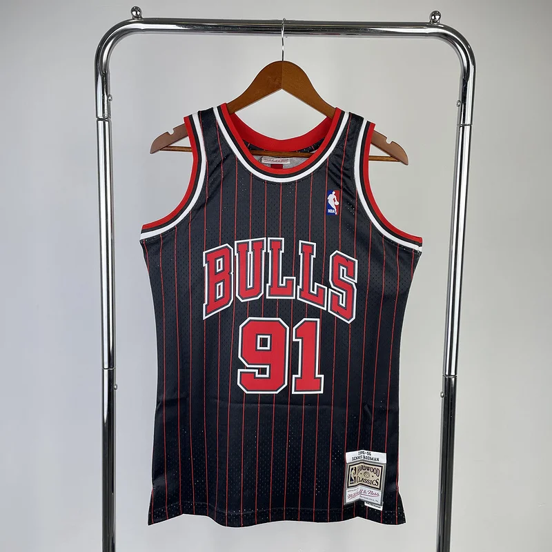 MN Hot Print Retro NBA Chicago Bulls Basketball jersey 1996 Season black stripes 9 #1 RODMAN