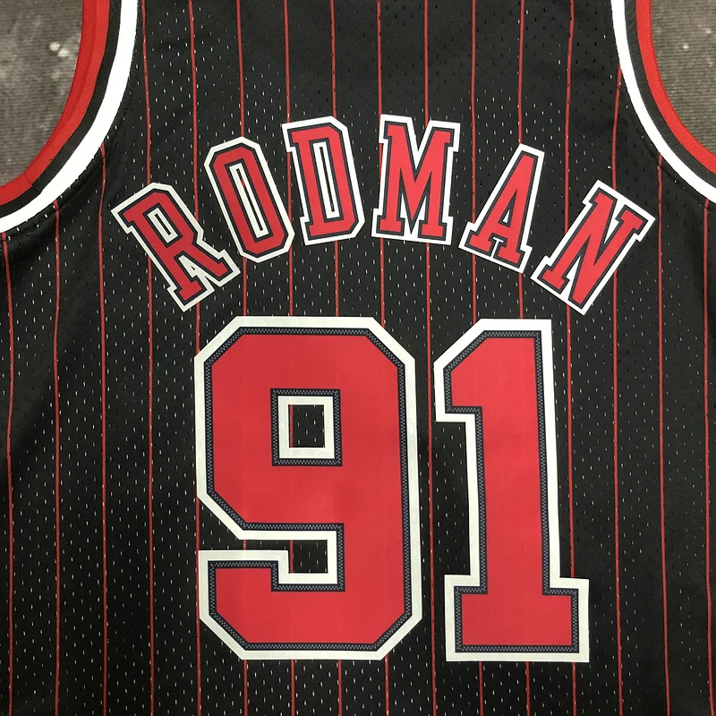 MN Hot Print Retro NBA Chicago Bulls Basketball jersey 1996 Season black stripes 9 #1 RODMAN