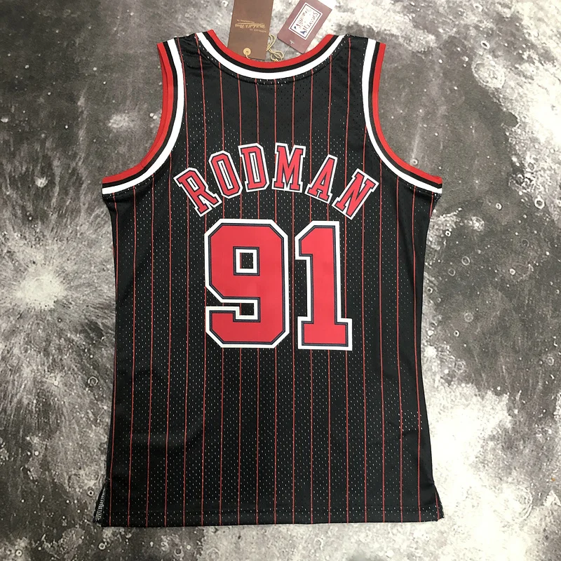 MN Hot Print Retro NBA Chicago Bulls Basketball jersey 1996 Season black stripes 9 #1 RODMAN