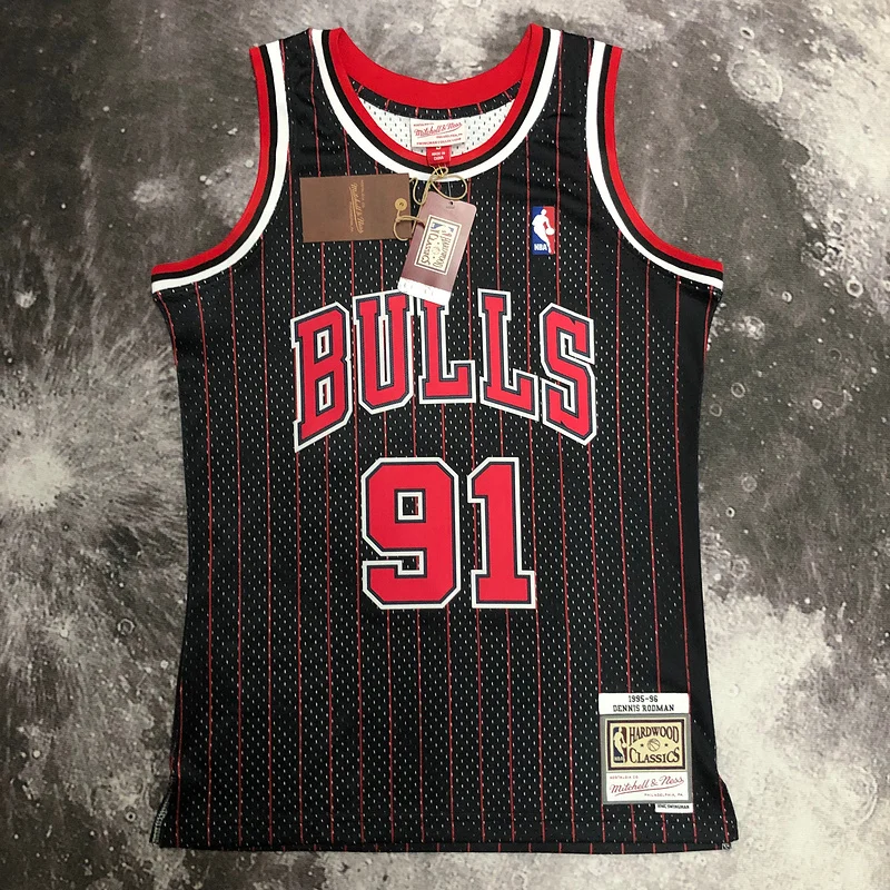 MN Hot Print Retro NBA Chicago Bulls Basketball jersey 1996 Season black stripes 9 #1 RODMAN