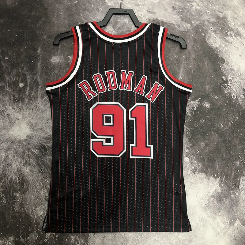 MN Hot Print Retro NBA Chicago Bulls Basketball jersey 1996 Season black stripes 9 #1 RODMAN