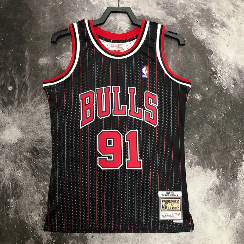 MN Hot Print Retro NBA Chicago Bulls Basketball jersey 1996 Season black stripes 9 #1 RODMAN