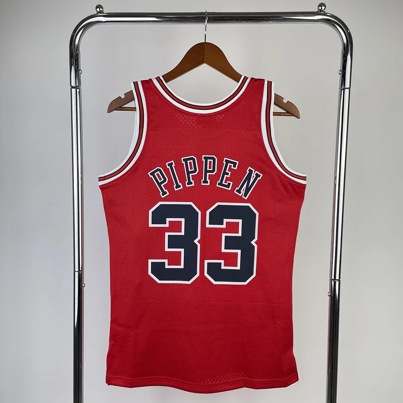 MN Hot Print Retro NBA Chicago Bulls Basketball jersey 1998 Season red #33 PIPPEN