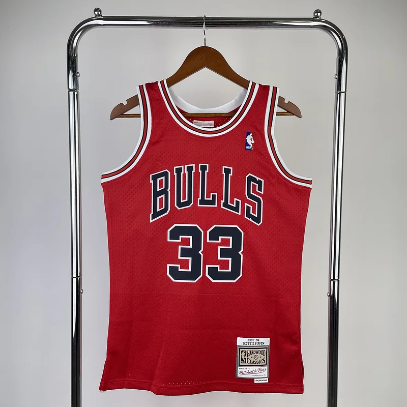 MN Hot Print Retro NBA Chicago Bulls Basketball jersey 1998 Season red #33 PIPPEN