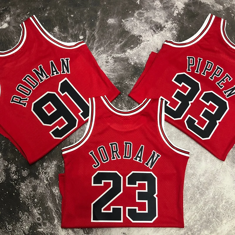 MN Hot Print Retro NBA Chicago Bulls Basketball jersey 1998 Season red #91 RODMAN