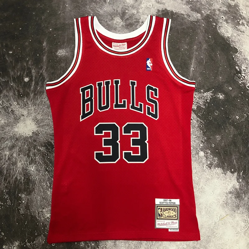 MN Hot Print Retro NBA Chicago Bulls Basketball jersey 1998 Season red #33 PIPPEN