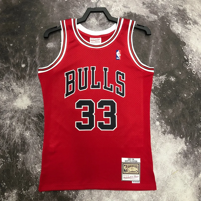 MN Hot Print Retro NBA Chicago Bulls Basketball jersey 1998 Season red #33 PIPPEN