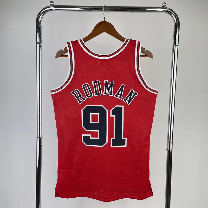 MN Hot Print Retro NBA Chicago Bulls Basketball jersey 1998 Season red #91 RODMAN