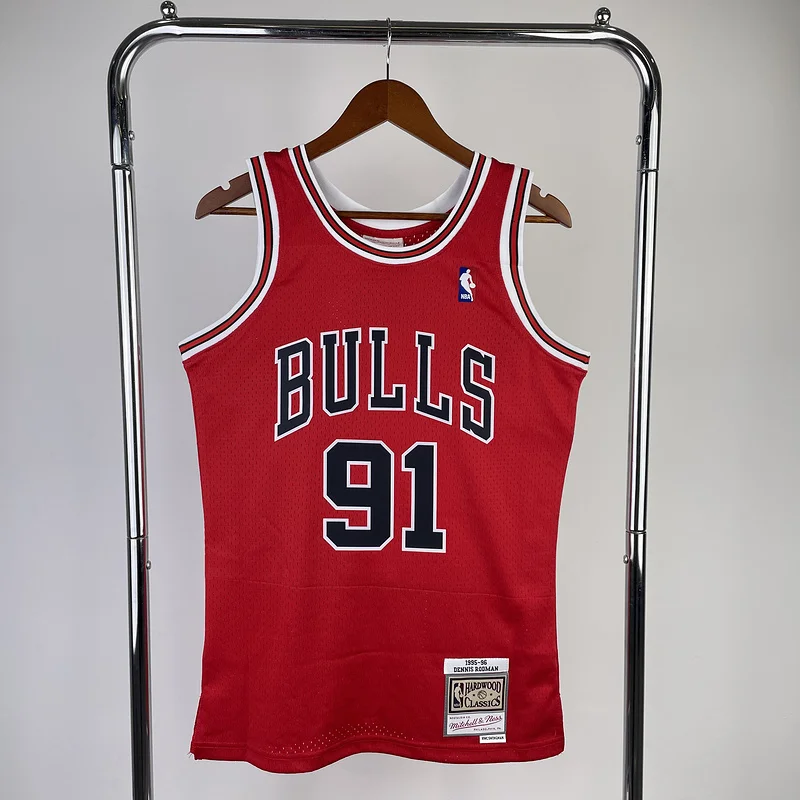 MN Hot Print Retro NBA Chicago Bulls Basketball jersey 1998 Season red #91 RODMAN