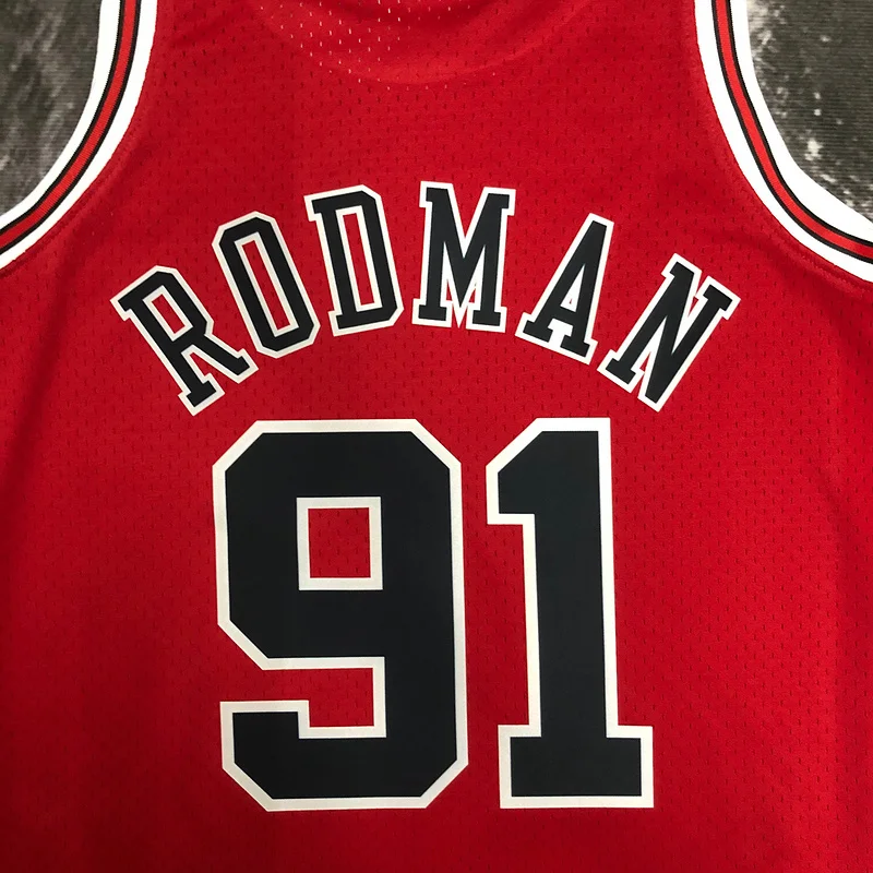 MN Hot Print Retro NBA Chicago Bulls Basketball jersey 1998 Season red #91 RODMAN