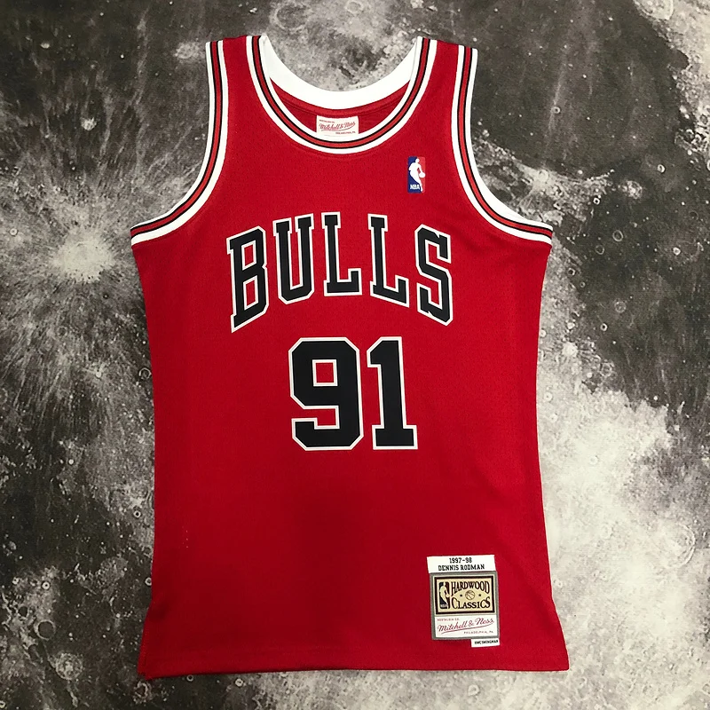 MN Hot Print Retro NBA Chicago Bulls Basketball jersey 1998 Season red #91 RODMAN