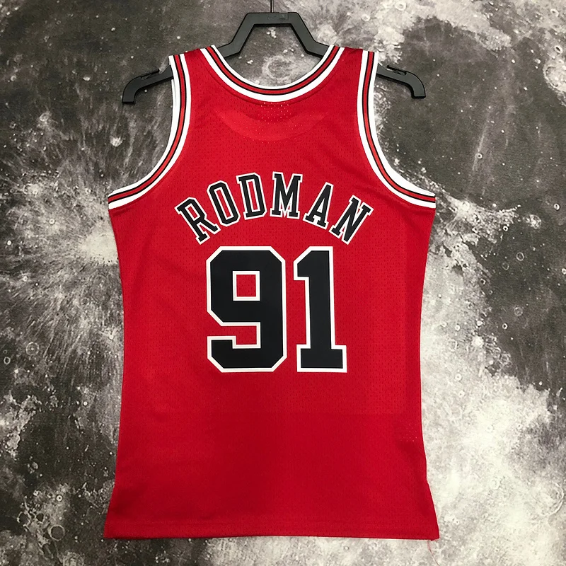 MN Hot Print Retro NBA Chicago Bulls Basketball jersey 1998 Season red #91 RODMAN