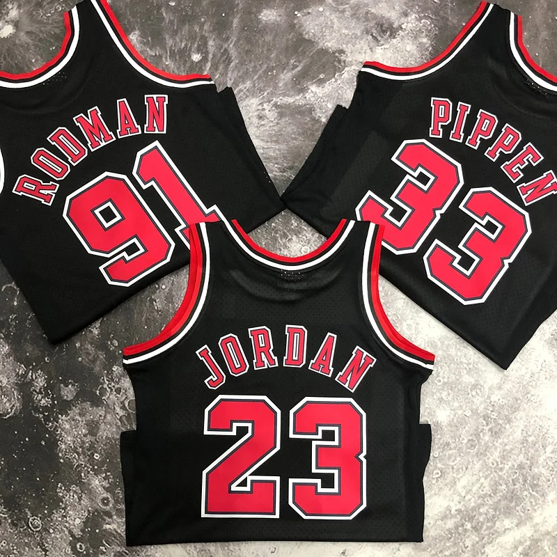 MN Hot Print Retro NBA Chicago Bulls Basketball jersey 1998 Season black #91 RODMAN