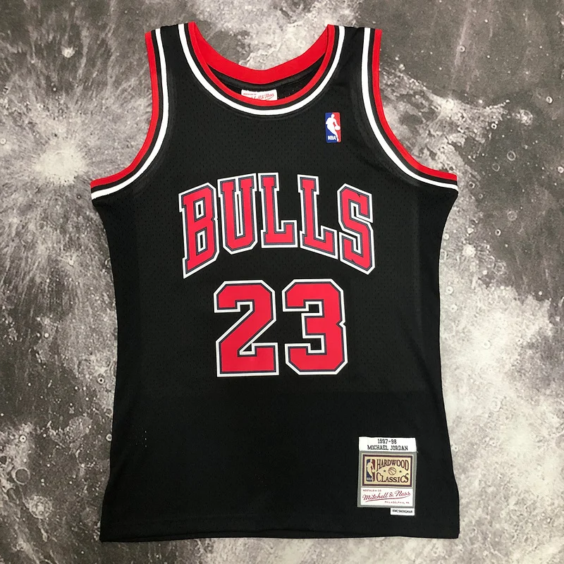 MN Hot Print Retro NBA Chicago Bulls Basketball jersey 1998 Season black #23 Jordan