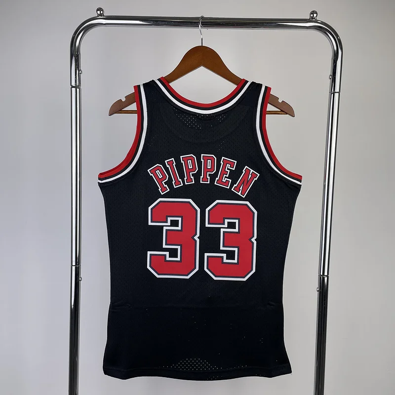 MN Hot Print Retro NBA Chicago Bulls Basketball jersey 1998 Season black #33 PIPPEN