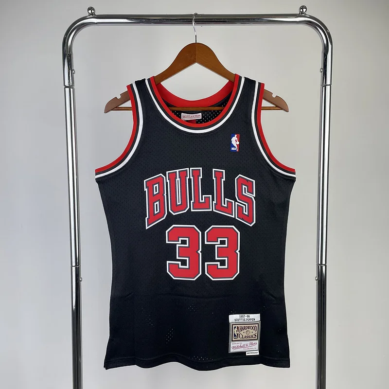 MN Hot Print Retro NBA Chicago Bulls Basketball jersey 1998 Season black #33 PIPPEN