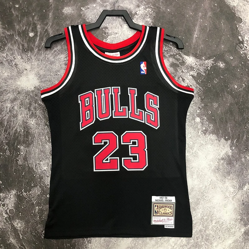 MN Hot Print Retro NBA Chicago Bulls Basketball jersey 1998 Season black #23 Jordan