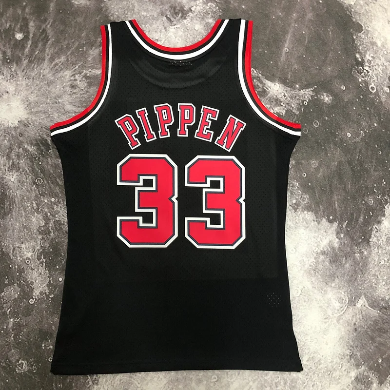 MN Hot Print Retro NBA Chicago Bulls Basketball jersey 1998 Season black #33 PIPPEN