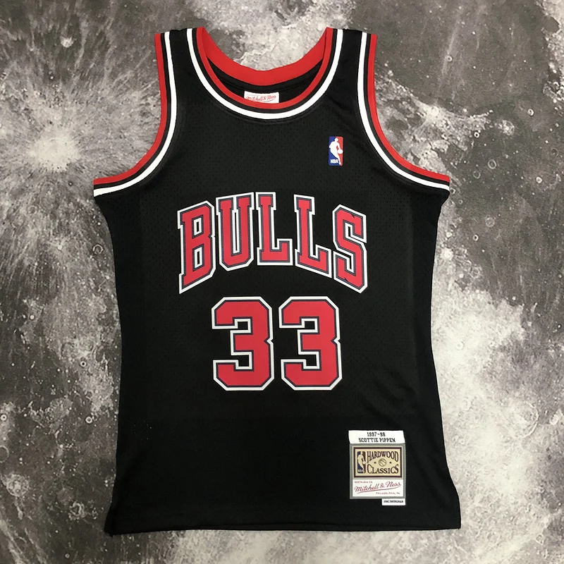 MN Hot Print Retro NBA Chicago Bulls Basketball jersey 1998 Season black #33 PIPPEN