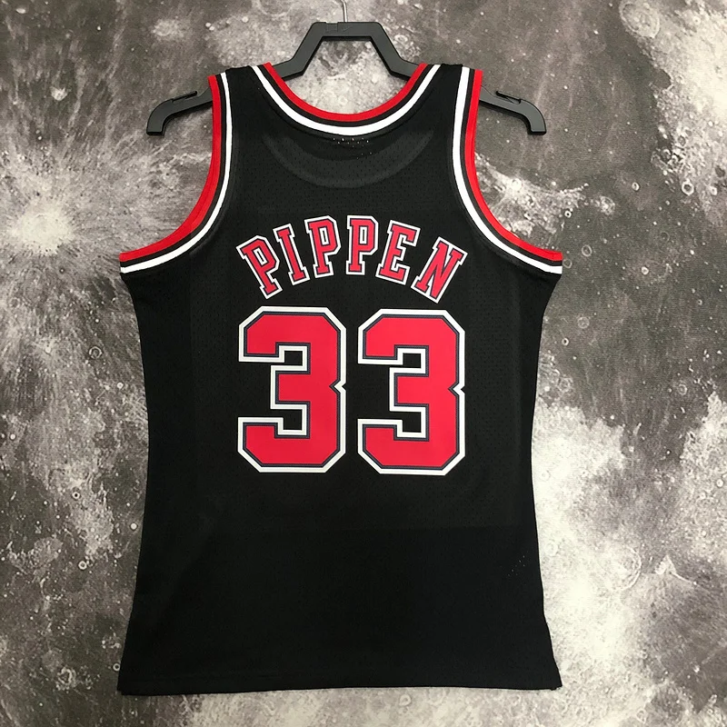 MN Hot Print Retro NBA Chicago Bulls Basketball jersey 1998 Season black #33 PIPPEN