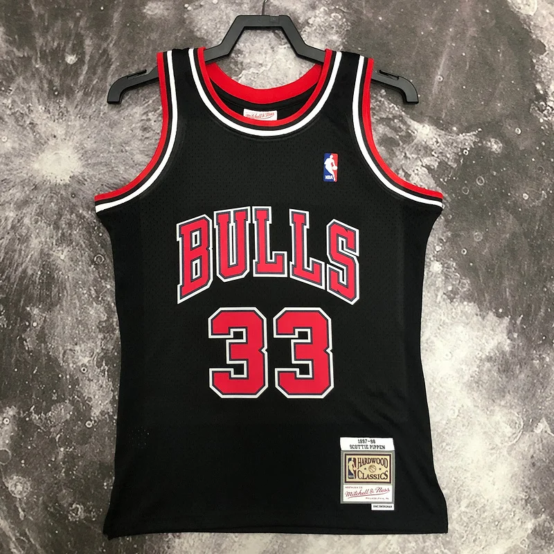 MN Hot Print Retro NBA Chicago Bulls Basketball jersey 1998 Season black #33 PIPPEN