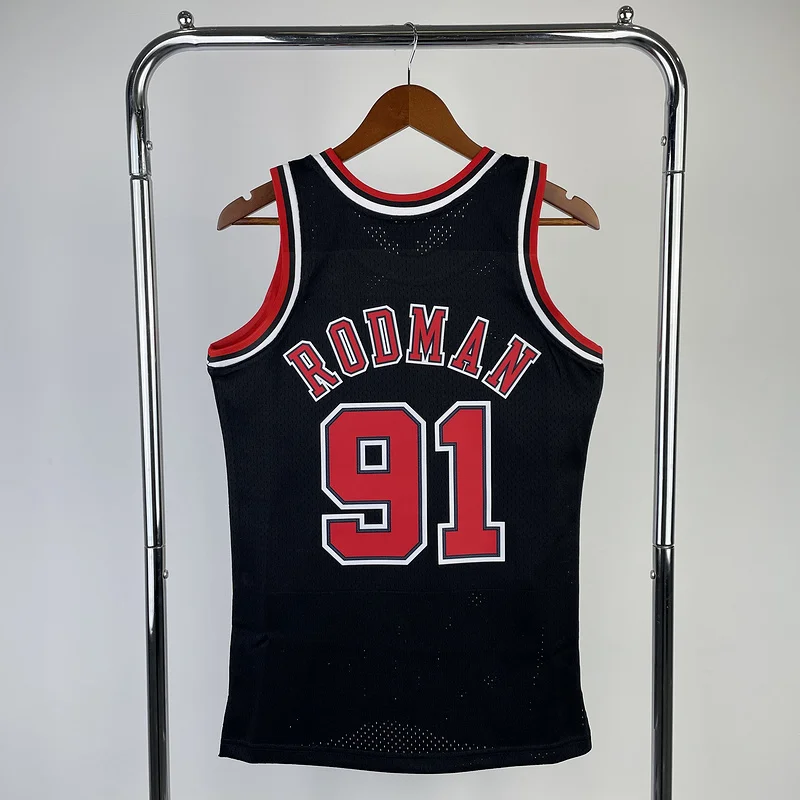 MN Hot Print Retro NBA Chicago Bulls Basketball jersey 1998 Season black #91 RODMAN