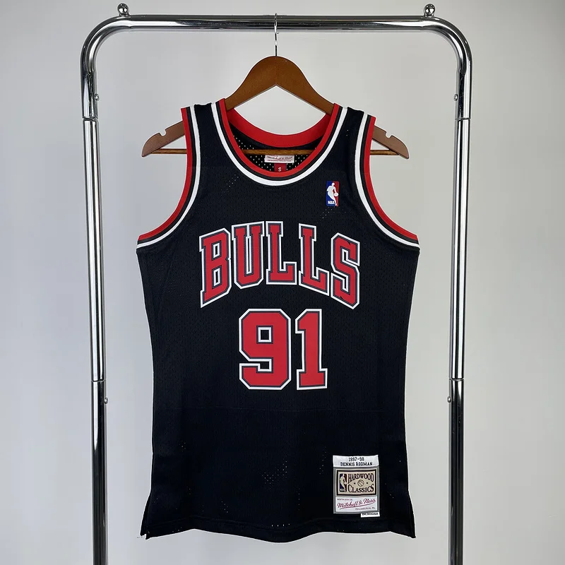 MN Hot Print Retro NBA Chicago Bulls Basketball jersey 1998 Season black #91 RODMAN