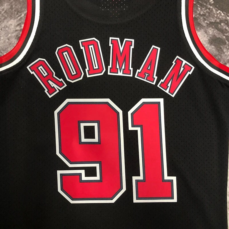 MN Hot Print Retro NBA Chicago Bulls Basketball jersey 1998 Season black #91 RODMAN