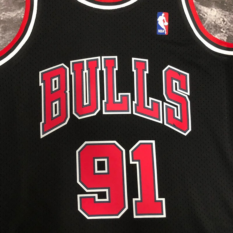 MN Hot Print Retro NBA Chicago Bulls Basketball jersey 1998 Season black #91 RODMAN