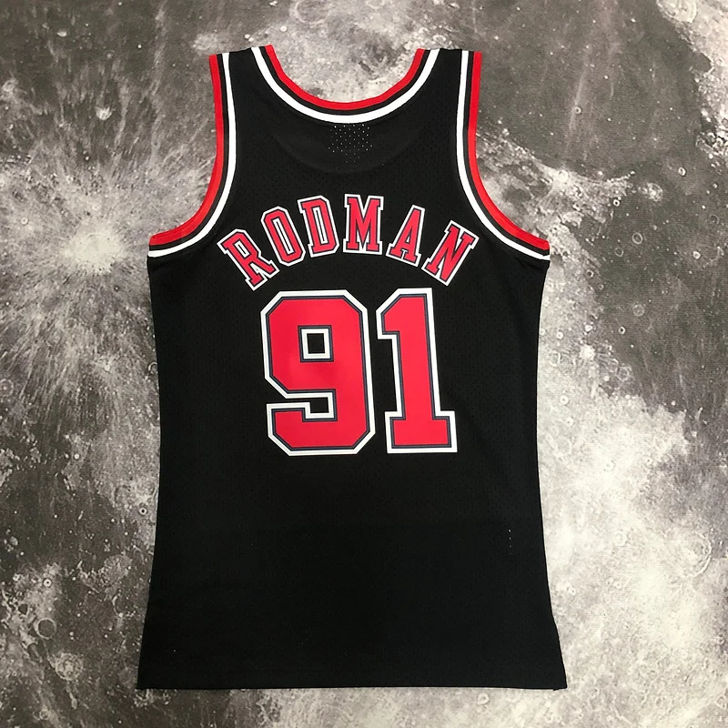 MN Hot Print Retro NBA Chicago Bulls Basketball jersey 1998 Season black #91 RODMAN