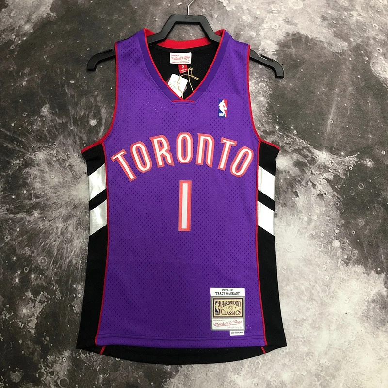 2000 Mitchell Ness Hot Print Retro NBA Toronto Raptors Basketball Jersey Black #1 McGrady