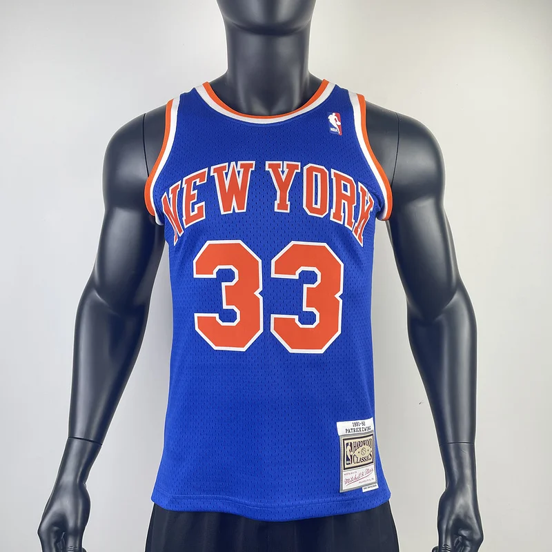 Mitchell Ness Hot Print Retro New York Knicks Basketball Jersey 1991 1992 Blue #33 EWING