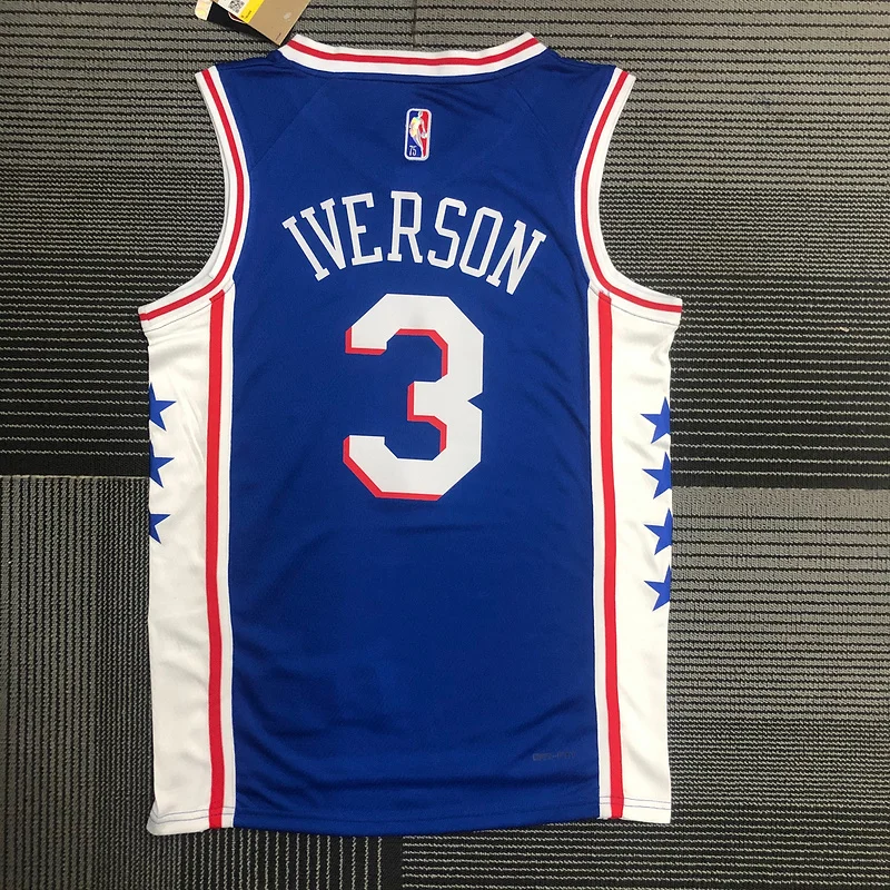 75th anniversary NBA Philadelphia 76ers Basketball Jersey V-neck Blue #3 IVERSON