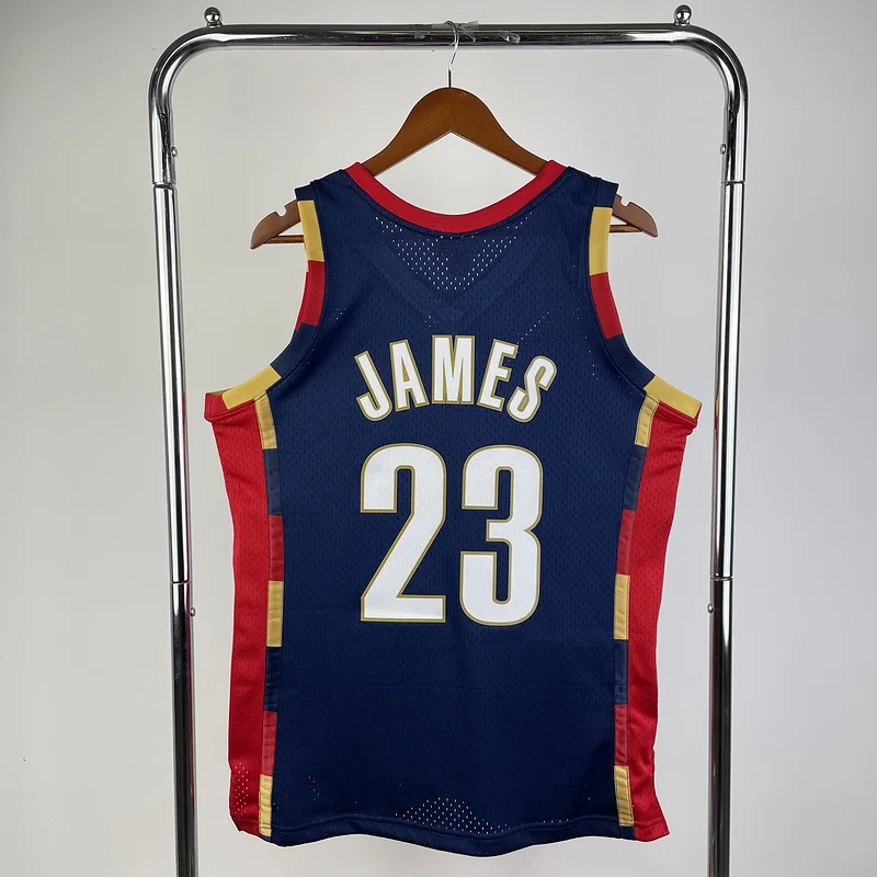 08/09 Mitchell Ness Hot Print Retro Cleveland Cavaliers Basketball Jersey  Blue #23 JAMES