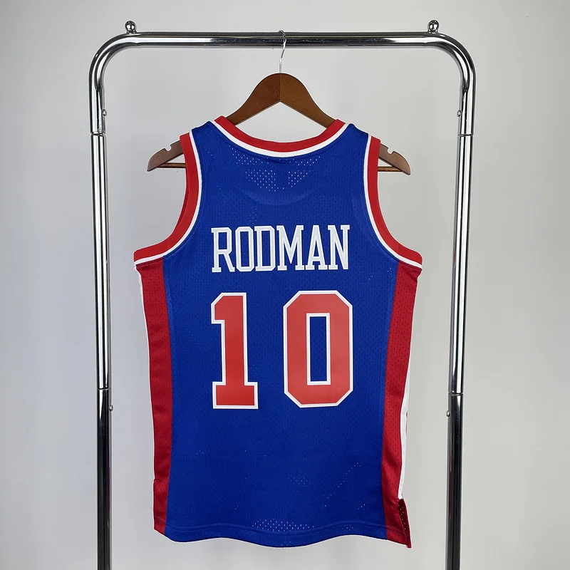 1988 1989 Mitchell Ness Hot Print Retro Detroit Pistons Basketball Jersey Blue #10 RODMAN