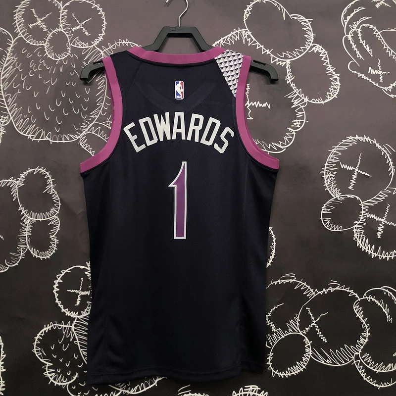 Minnesota Timberwolves Basketball Jersey Black Purple #1 EDWARDS