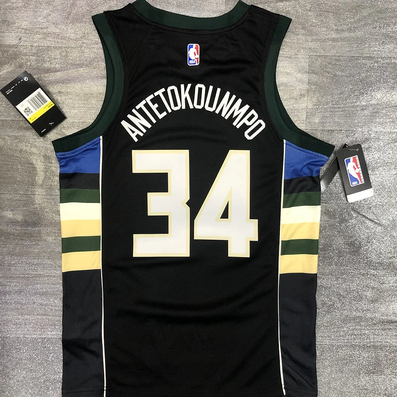 NBA Milwaukee Bucks Basketball jersey V-neck Black #34 Antetokounmpo