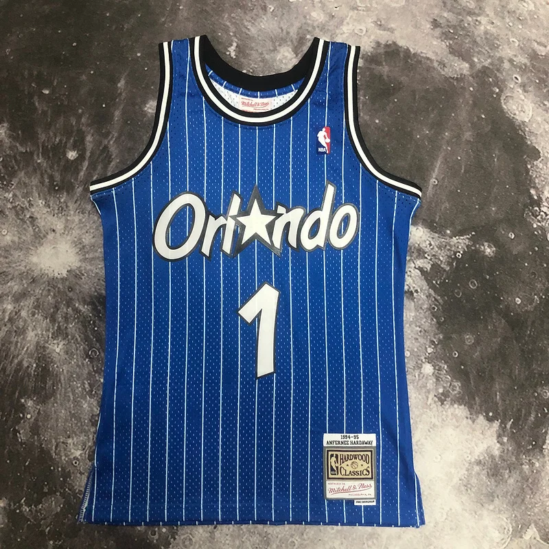 1995 Mitchell Ness Hot Print Retro Orlando Magic Basketball Jersey Blue #1 HARDAWAY