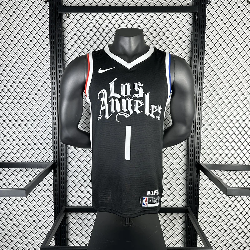 2021 Season  NBA Los Angeles Clippers Basketball jersey   Latin   Black  #1    HARDEN