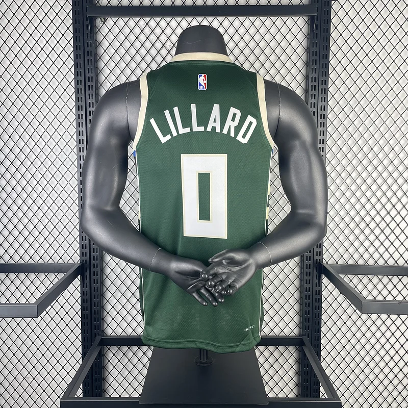 2023 Season NBA Milwaukee Bucks Basketball jersey away Green #0 LILLARD