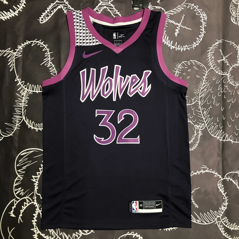 Minnesota Timberwolves Basketball Jersey Black Purple #32 TOWNS