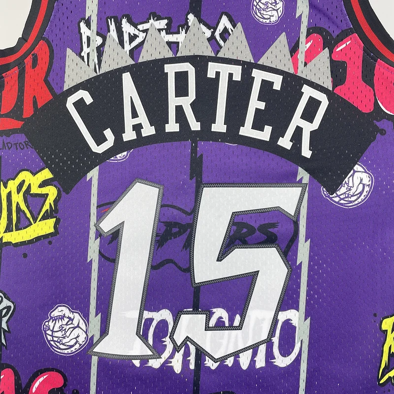 1998 1999 Mitchell Ness Hot Print Retro NBA Toronto Raptors Basketball Jersey Graffiti #15 CARTER