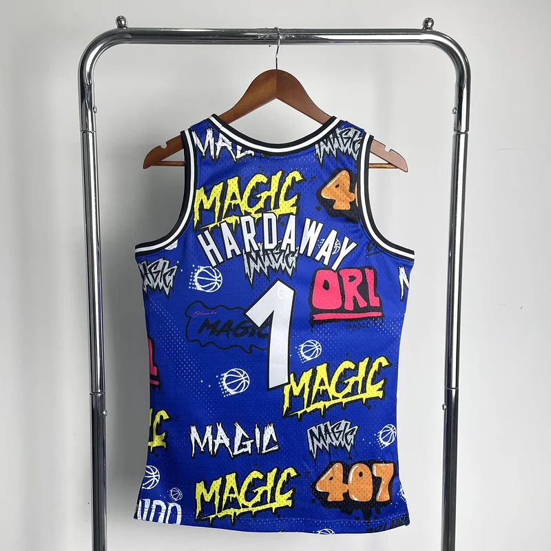 1994 1995 Mitchell Ness Hot Print Retro Orlando Magic Basketball Jersey  Graffiti #1 HARDAWAY